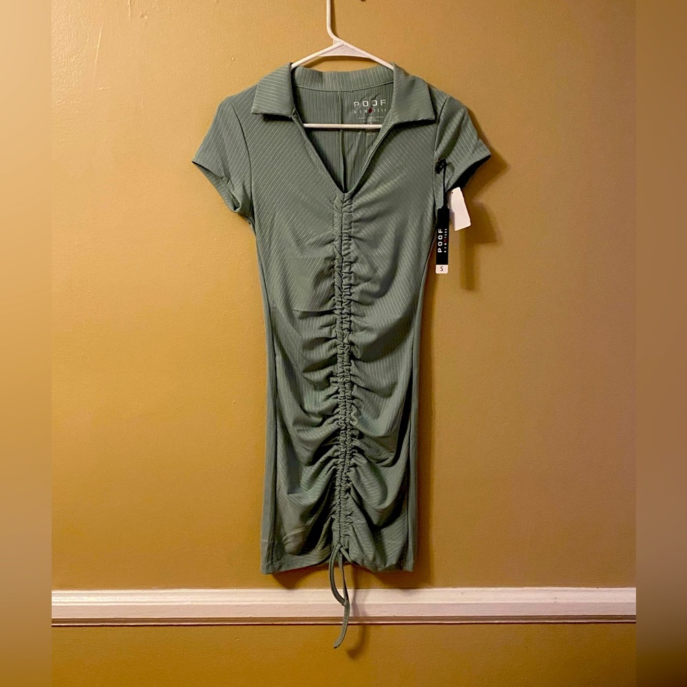 NEW Poof New York green collared ribbed dress